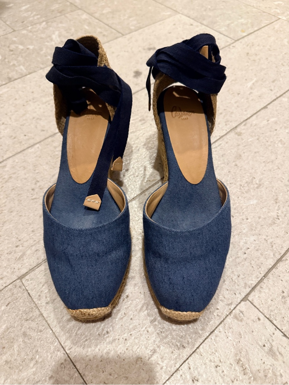 Castaner Navy Blue Espadrille Wedge Ankle-Tie Sandals